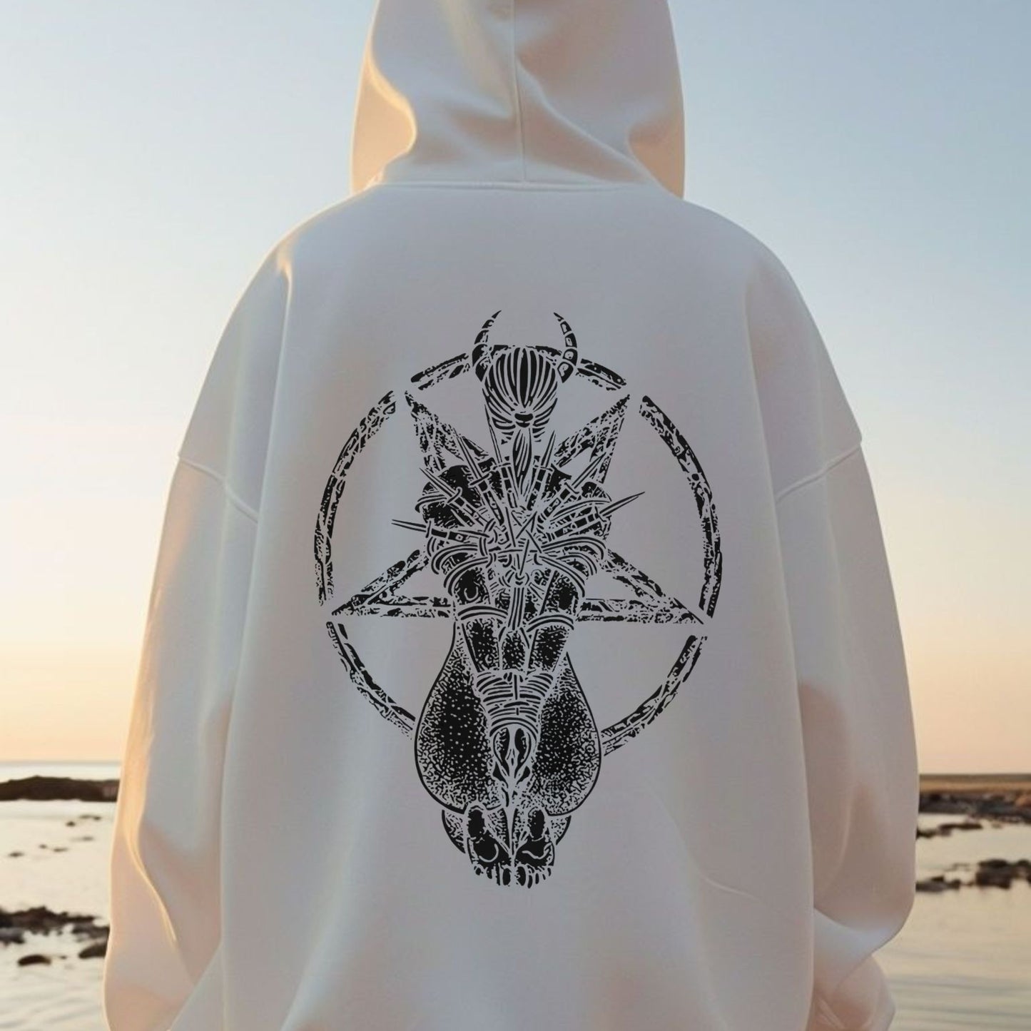 Goat Skull Pentagram Occult Hoodie – Gothic & Pagan Apparel, Mystical Pullover, Witchy Gift