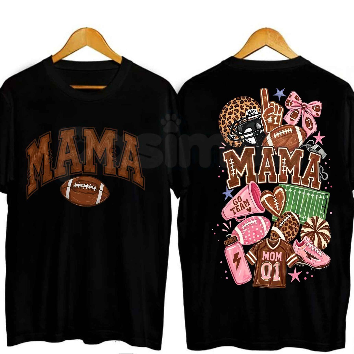 Mama Football Coquette Bow Leopard Print 2-Sided T-Shirt – Game Day Sports Unisex Tee