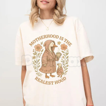 Comfort Colors® "Silly Goose" Motherhood is the Realest Hood T-Shirt – Retro Minimalist Mama Tee, Funny Animal Mother's Day Gift, Trendy Boho Mom Shirt