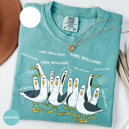 Comfort Colors® Custom Seagull Teacher T-Shirt – Funny Personalized Educator Tee, Aesthetic Bird Graphic Shirt, Sarcastic Classroom Humor Gift