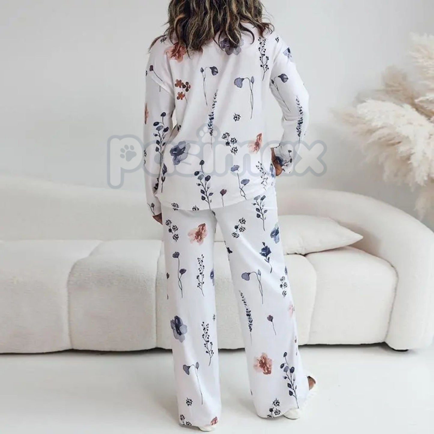 ChicMe Women's Floral Print Lounge Set - Long Sleeve Top & Casual Pants with Pockets, Comfortable Home Wear