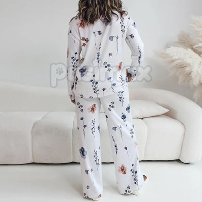 ChicMe Women's Floral Print Lounge Set - Long Sleeve Top & Casual Pants with Pockets, Comfortable Home Wear