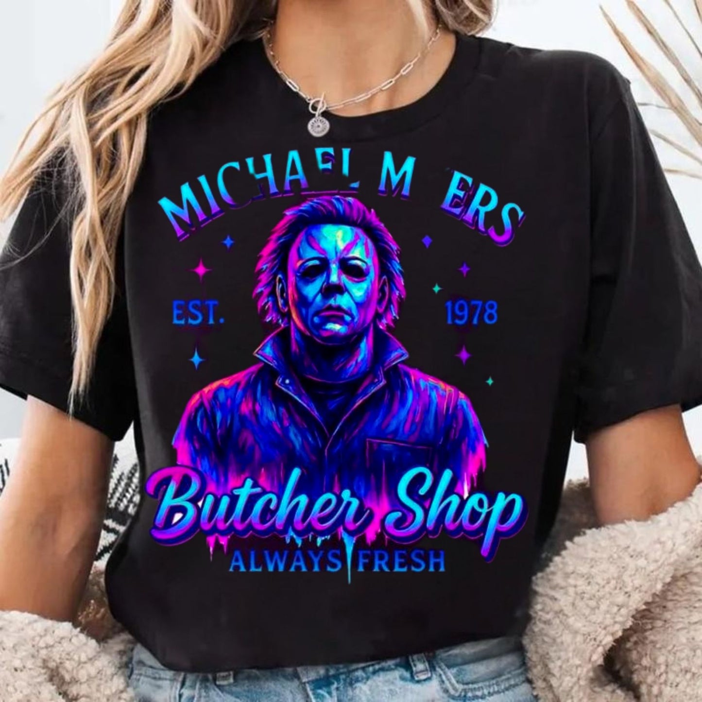Halloween Neon Horror Characters Shirt - Glowing Horror T-Shirt, Spooky Neon Apparel