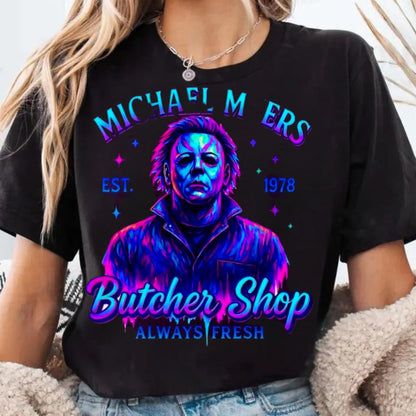 Halloween Neon Horror Characters Shirt - Glowing Horror T-Shirt, Spooky Neon Apparel