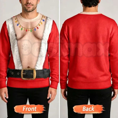 (Pre Order) Funny Santa Abs Knitted Sweater, Hilarious Novelty Christmas Pullover for Men, Personalized Unisex Ugly Sweater, Christmas Gag Gift