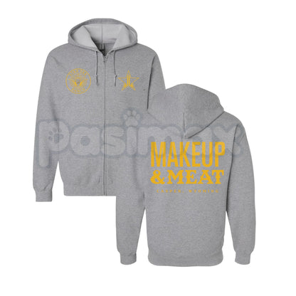 Makeup & Meat Chocolate Zip-Up Hoodie – Funny Graphic Foodie & Beauty Hoodie, Cozy Unisex Streetwear Sweater