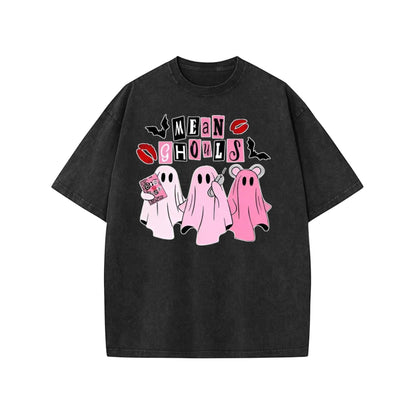 Unisex "Mean Ghouls" Halloween T-Shirt – Washed Cotton, Vintage Streetwear, Bat Graphic