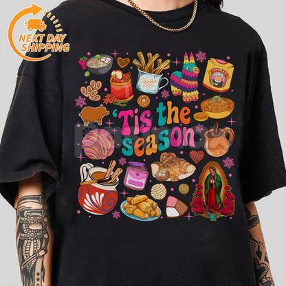 Mexican Pan Dulce Christmas T-Shirt - Spanish Xmas Tee, Concha Holiday Graphic, Festive Latinx Apparel