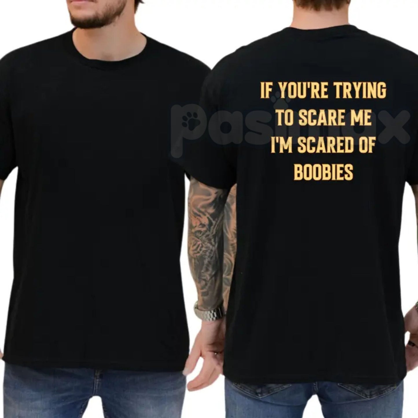 "I'm Scared Of Boobies" Funny Men’s T-Shirt - Ironic Adult Humor Graphic Tee, Premium 100% Cotton Sarcastic Men's Gift, Witty Joke Gag Shirt for Guys, Soft Lived-In Heavyweight Casual Menswear, Funny Statement Party Top