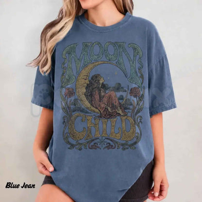 Comfort Colors® Moon Child T-Shirt – Celestial Boho Graphic Tee, Vintage Psychedelic Moon Unisex Top & Gift