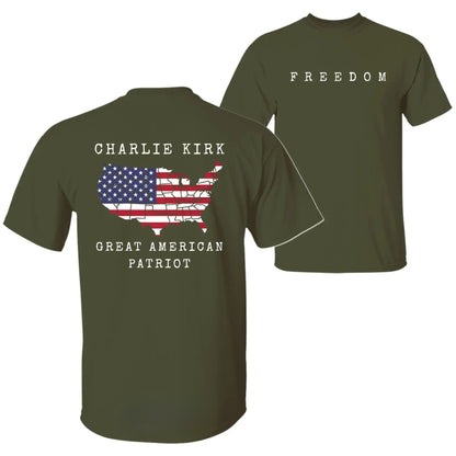 Charlie Kirk "Freedom & True Patriot" T-Shirt - American Statement Tee, Political Fan Apparel