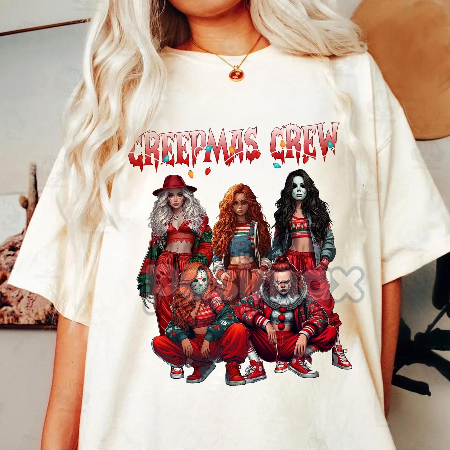 Merry Creepmas T-Shirt - Christmas Halloween Movies Characters Tee, Chibi Movie Characters Shirt