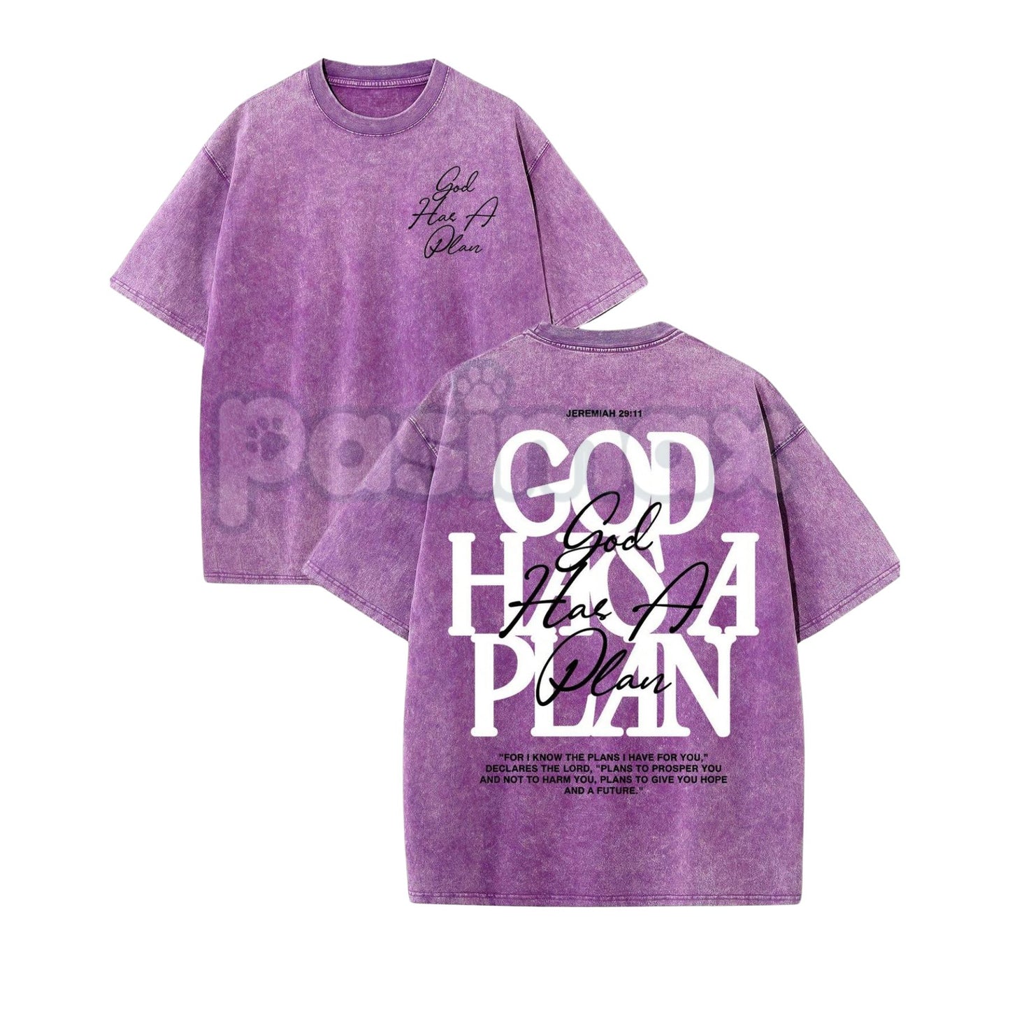 "God Has A Plan" Double Sided T-Shirt – Retro Washed Christian Letter Print, 230 GSM Cotton