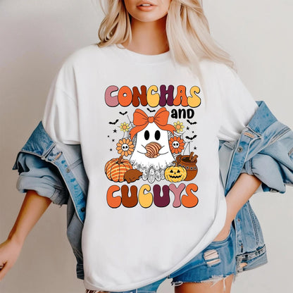 Cute Ghost "Boo" Halloween T-Shirt - Drinking Mexican Ghost Graphic Tee, Spooky Season Apparel