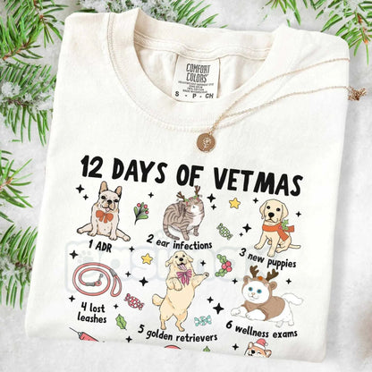 Comfort Colors® 'Happy Holla-Days & Healthy Paws' Vet Med T-Shirt – Veterinary Technician Christmas Apparel, Cozy Animal Care Gift