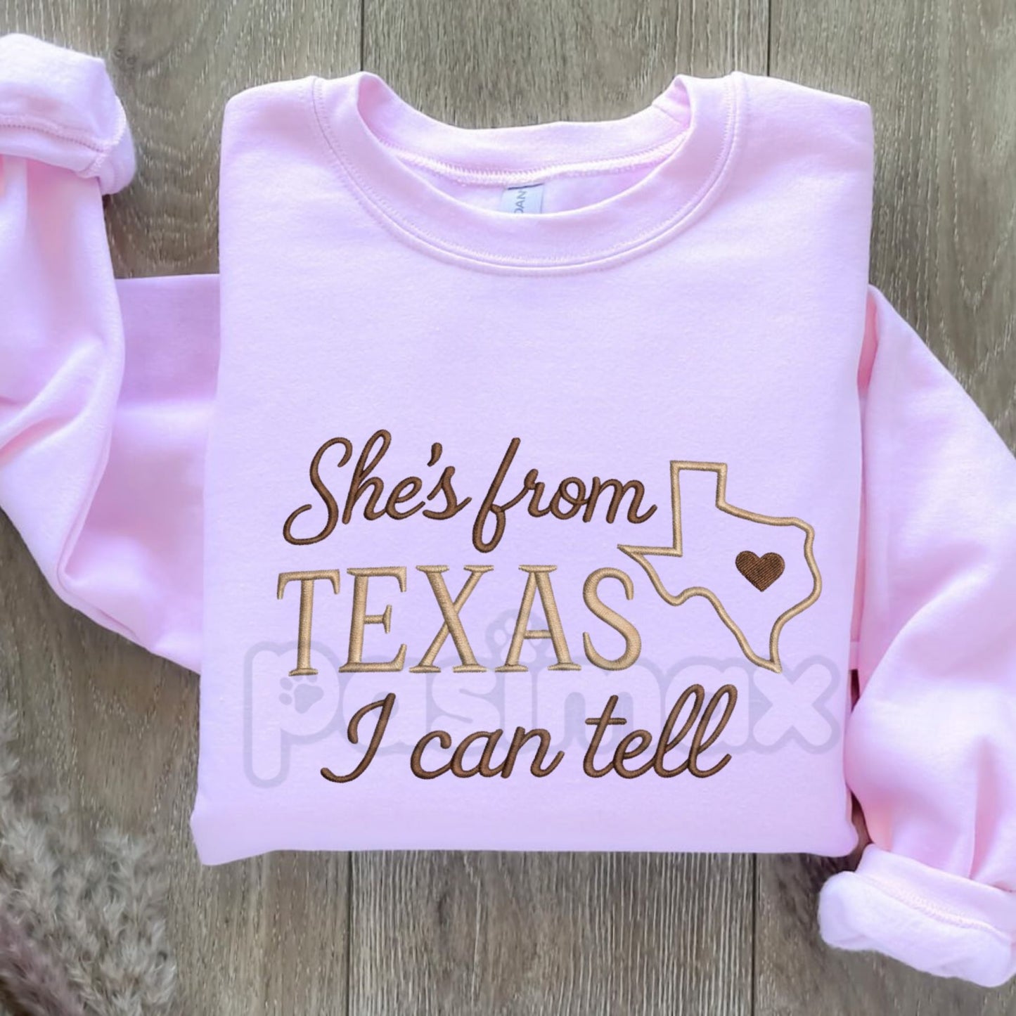 "She's from Texas" Embroidered Sweatshirt – Texas Outline & Heart Design Crewneck