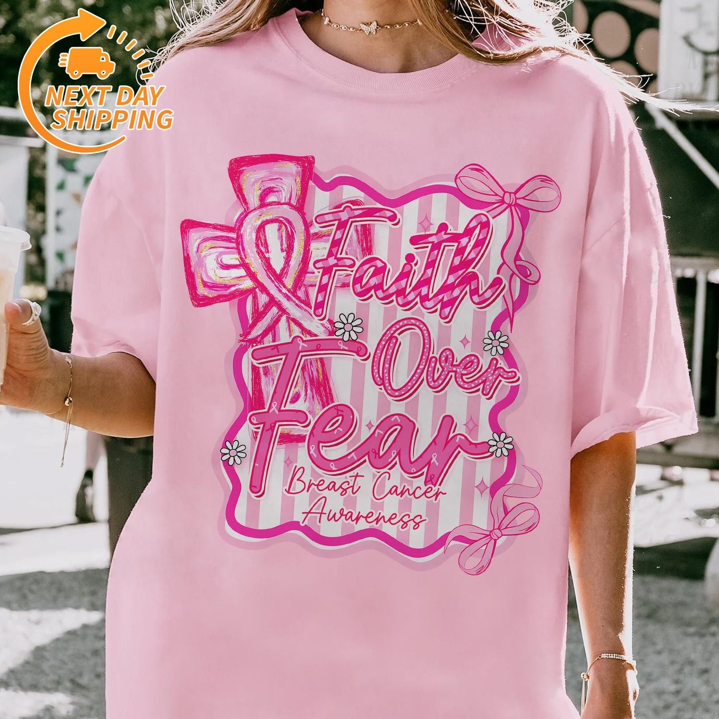 "In October We Wear Pink" Horror T-Shirt - Halloween Breast Cancer Awareness Tee, Cancer Survivor Support Squad Shirt
