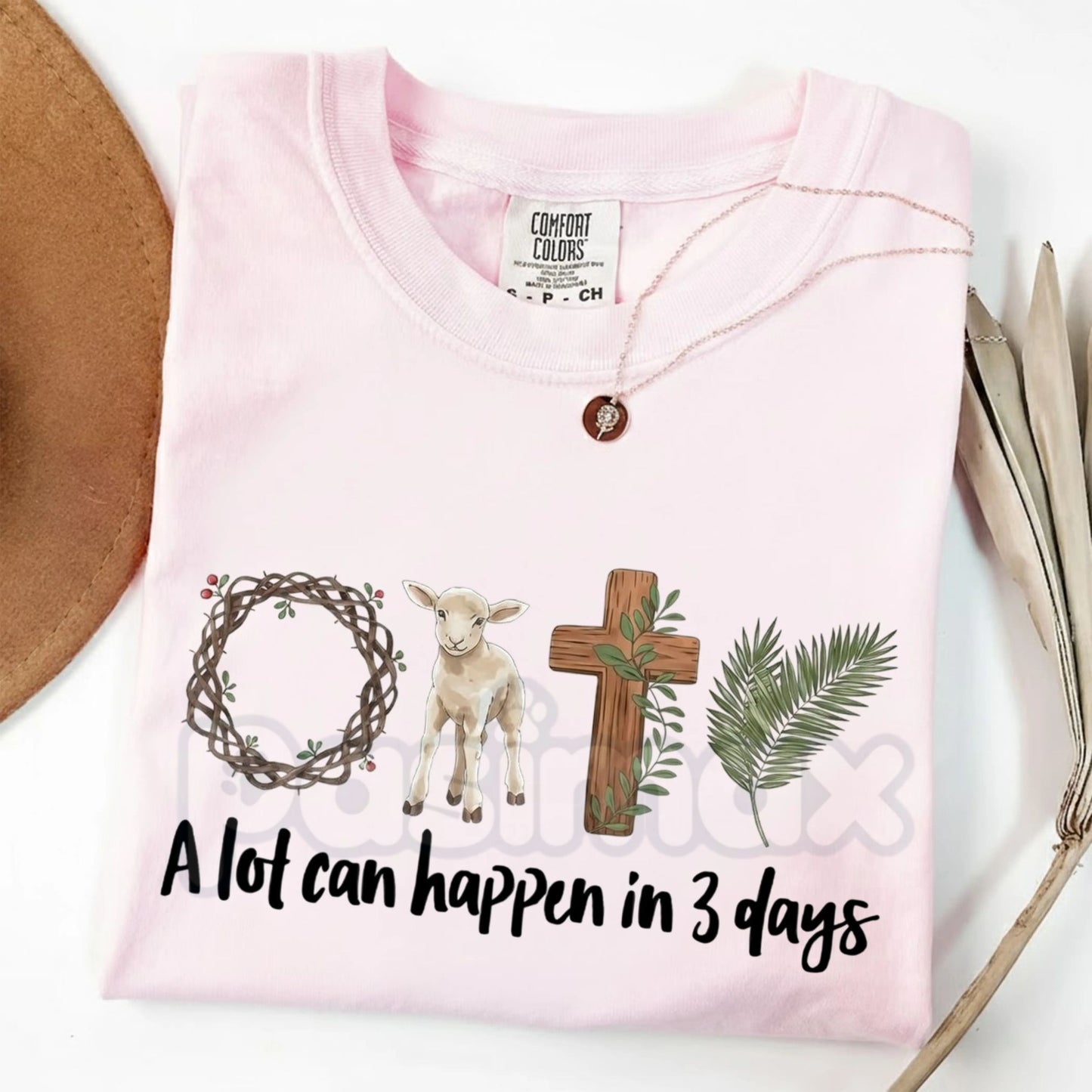 Comfort Colors® A Lot Can Happen In 3 Days T-Shirt – Christian Easter Graphic Tee, Resurrection Sunday Faith Shirt, Religious Palm Sunday Lamb & Cross Top