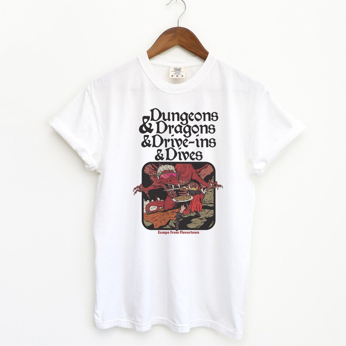 Vintage Food & Fantasy Tee – Dungeons and Dragons and Drive-Ins T-Shirt, Funny Comfort Colors Shirt, Retro Gamer Top, Fantasy RPG Gift