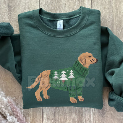 Brinkley Dog in Holiday Sweater Pullover – Cute Festive Pet Graphic Sweatshirt