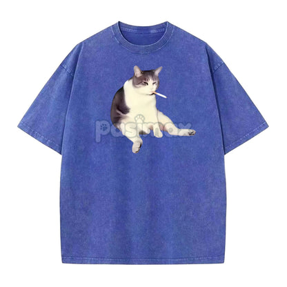 'Cat Smoke' Funny Animal Graphic Tee – Unisex Streetwear Cotton Comfort Shirt, Menswear Womenswear Cool Cat Tee