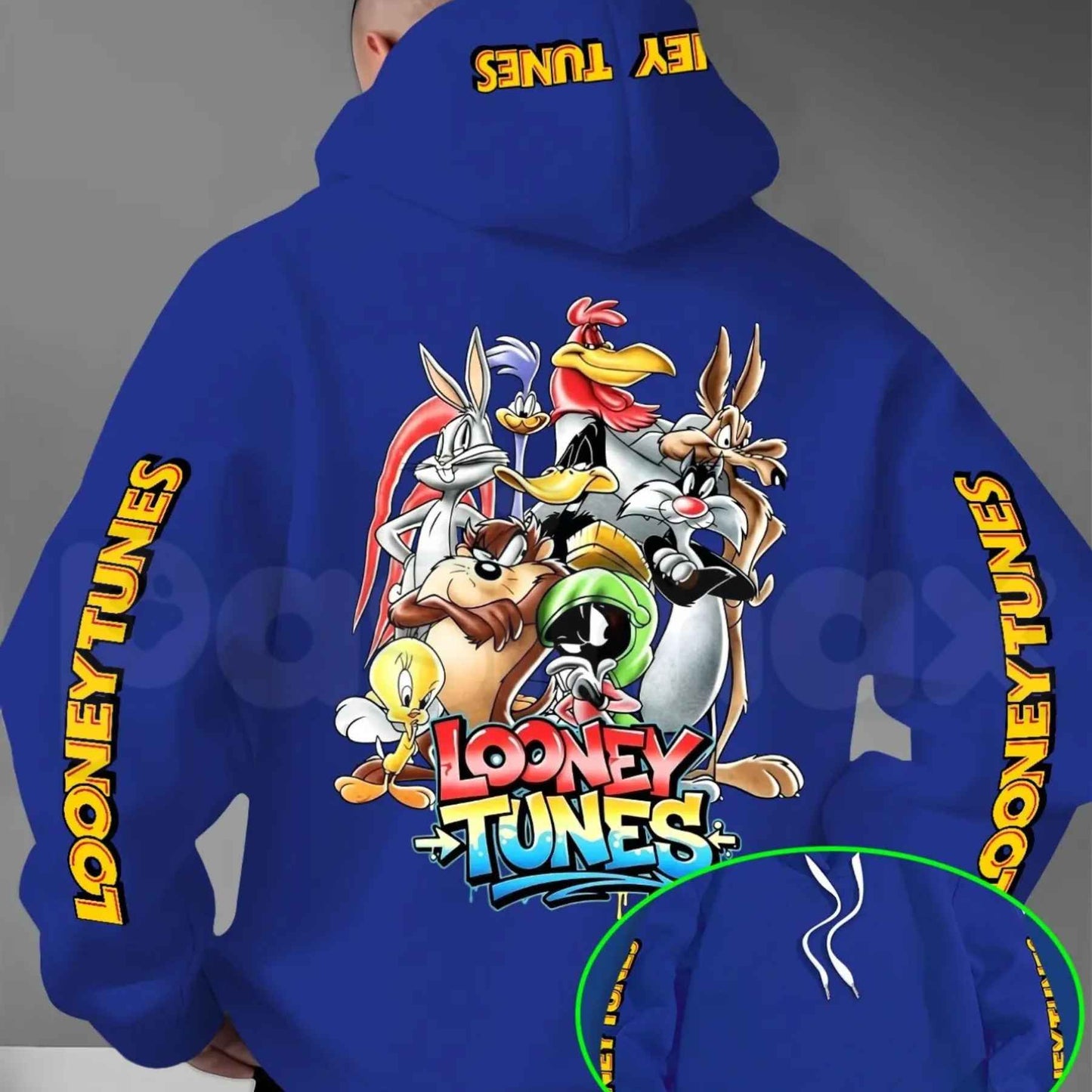 Looney Tunes Gradient Print Hoodie – Vintage Cartoon Character Pullover, Casual Retro Streetwear Sweatshirt, Nostalgic Animated Graphic