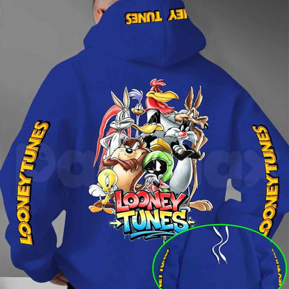Looney Tunes Gradient Print Hoodie – Vintage Cartoon Character Pullover, Casual Retro Streetwear Sweatshirt, Nostalgic Animated Graphic