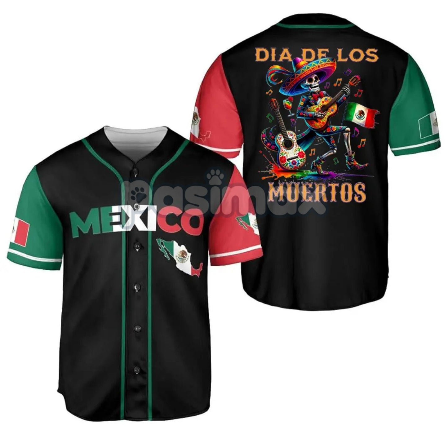 Mexico Día de los Muertos Baseball Jersey – Day of the Dead Skeleton Guitar Shirt, Festival Jersey Top