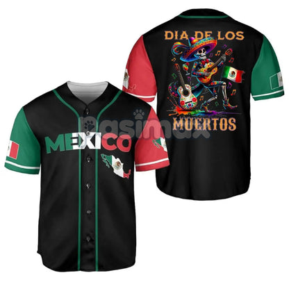 Mexico Día de los Muertos Baseball Jersey – Day of the Dead Skeleton Guitar Shirt, Festival Jersey Top