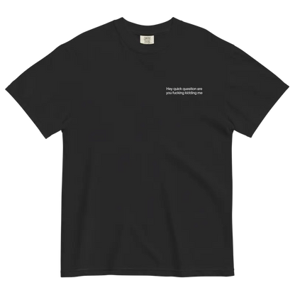 "Hey Quick Question Are You Kidding Me" Embroidered Comfort Colors T-Shirt – Funny Sarcastic Tee