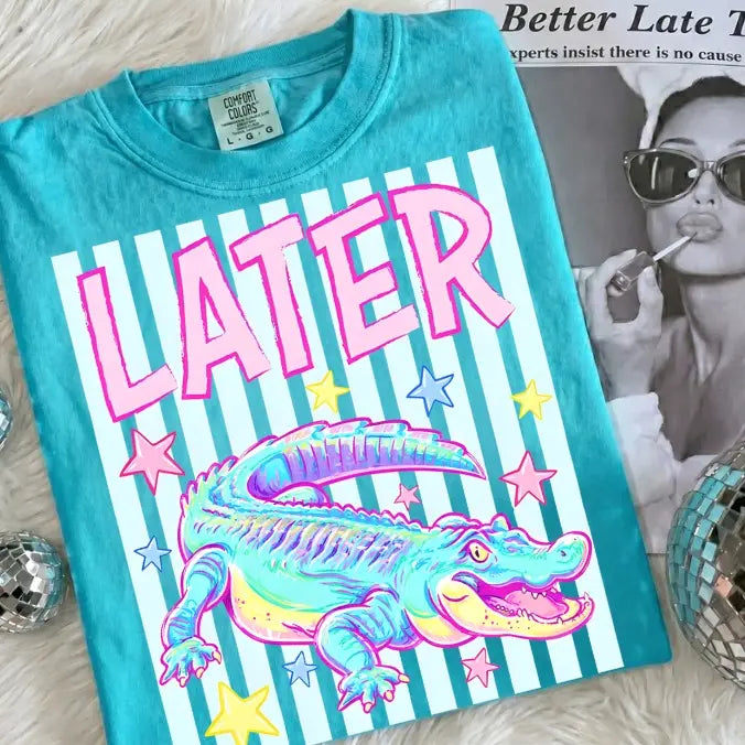 Comfort Colors® Vintage Later Gator T-Shirt – Retro Neon Summer Alligator Graphic Tee, Aesthetic 90s Florida Beach Top, Cute Vacation Pun Gift