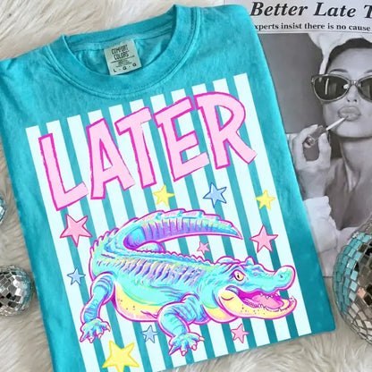 Comfort Colors® Vintage Later Gator T-Shirt – Retro Neon Summer Alligator Graphic Tee, Aesthetic 90s Florida Beach Top, Cute Vacation Pun Gift