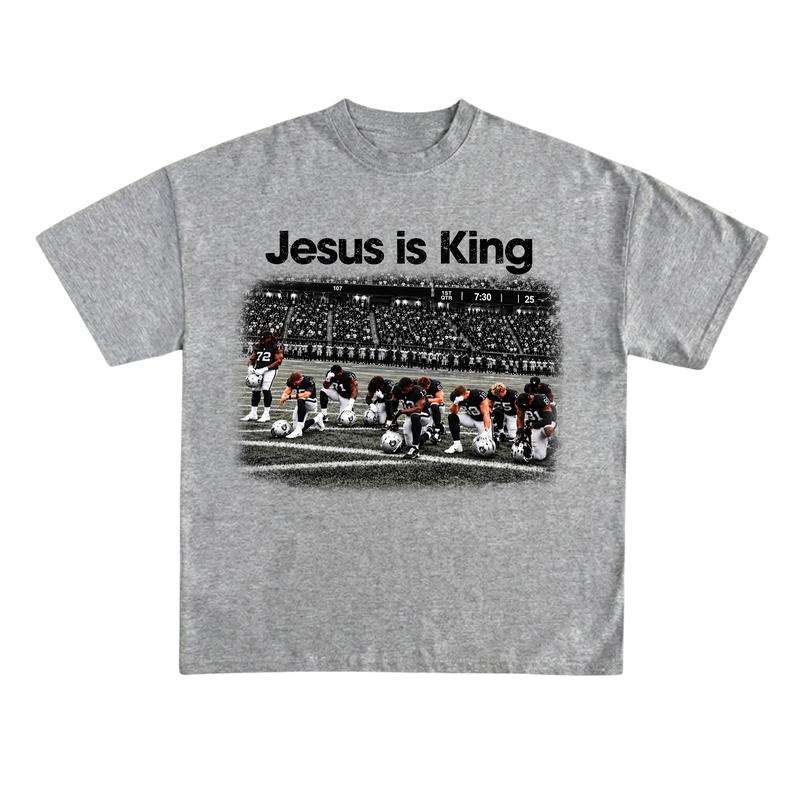 Vintage Jesus Is King Football Shirt – Retro Praying Team Graphic Unisex T-Shirt