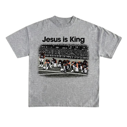 Vintage Jesus Is King Football Shirt – Retro Praying Team Graphic Unisex T-Shirt