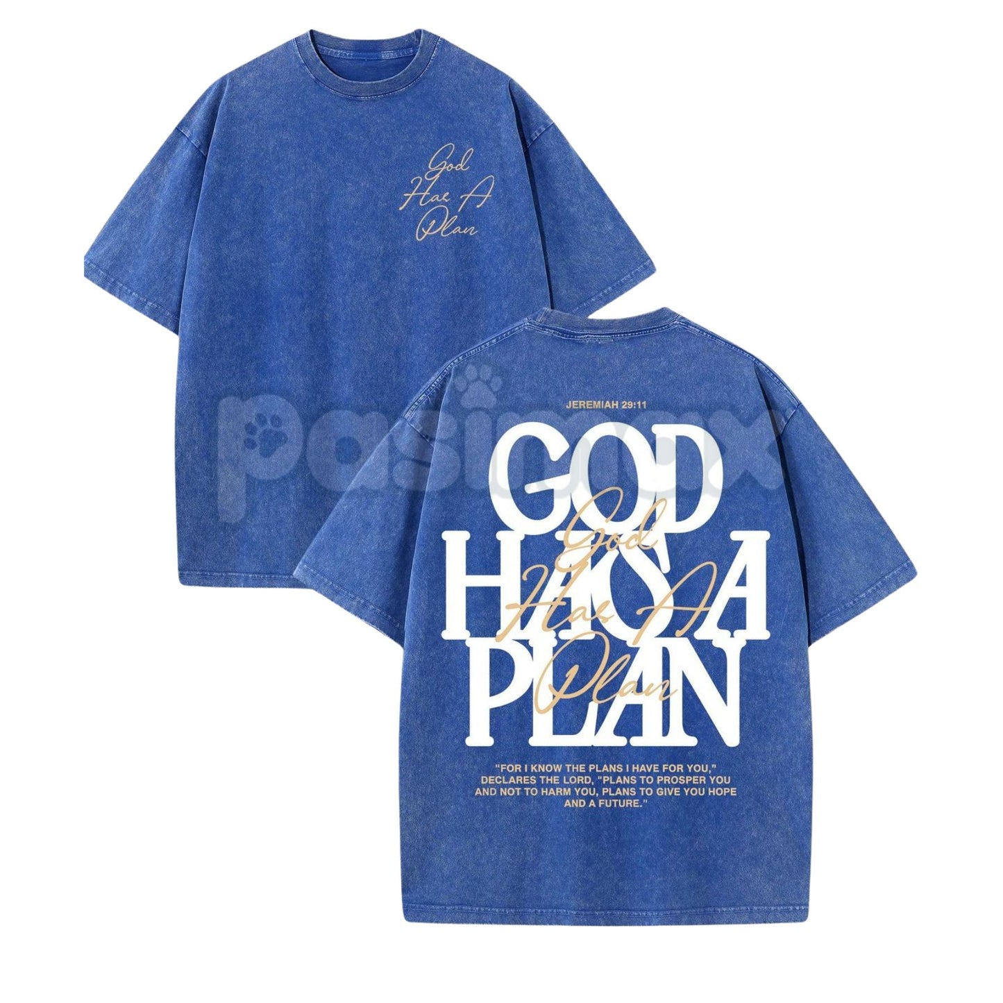 "God Has A Plan" Double Sided T-Shirt – Retro Washed Christian Letter Print, 230 GSM Cotton