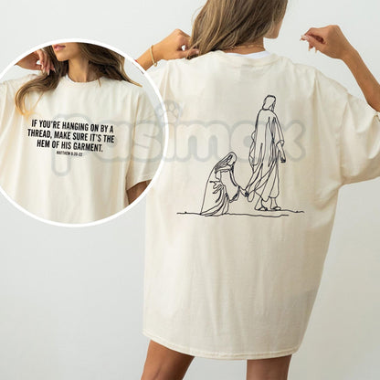 Comfort Colors® "Hang By The Hem Of His Garment" Christian T-Shirt – Vintage Bible Verse Graphic Tee, Matthew 9:20-22 Faith & Healing Scriptural Top Gift
