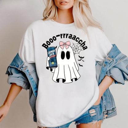 Cute Ghost "Boo" Halloween T-Shirt - Drinking Mexican Ghost Graphic Tee, Spooky Season Apparel