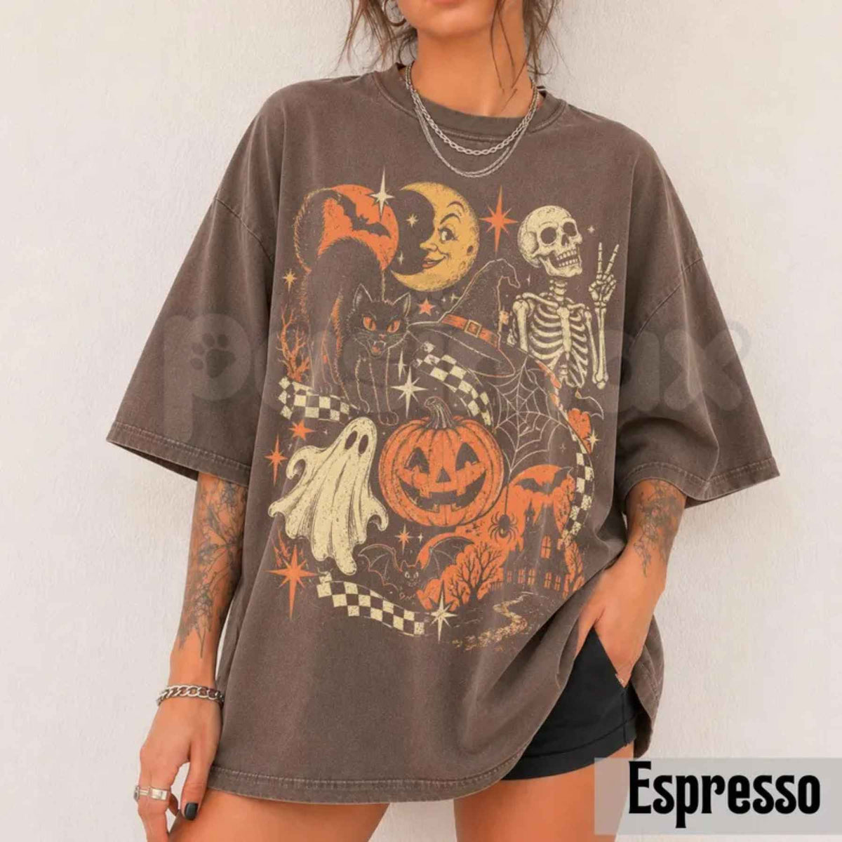 Comfort Colors® Retro Y2K Halloween T-Shirt – Vintage Black Cat Ghost & Skeleton Graphic Tee, Spooky Cute Pumpkin Unisex Top & Gift