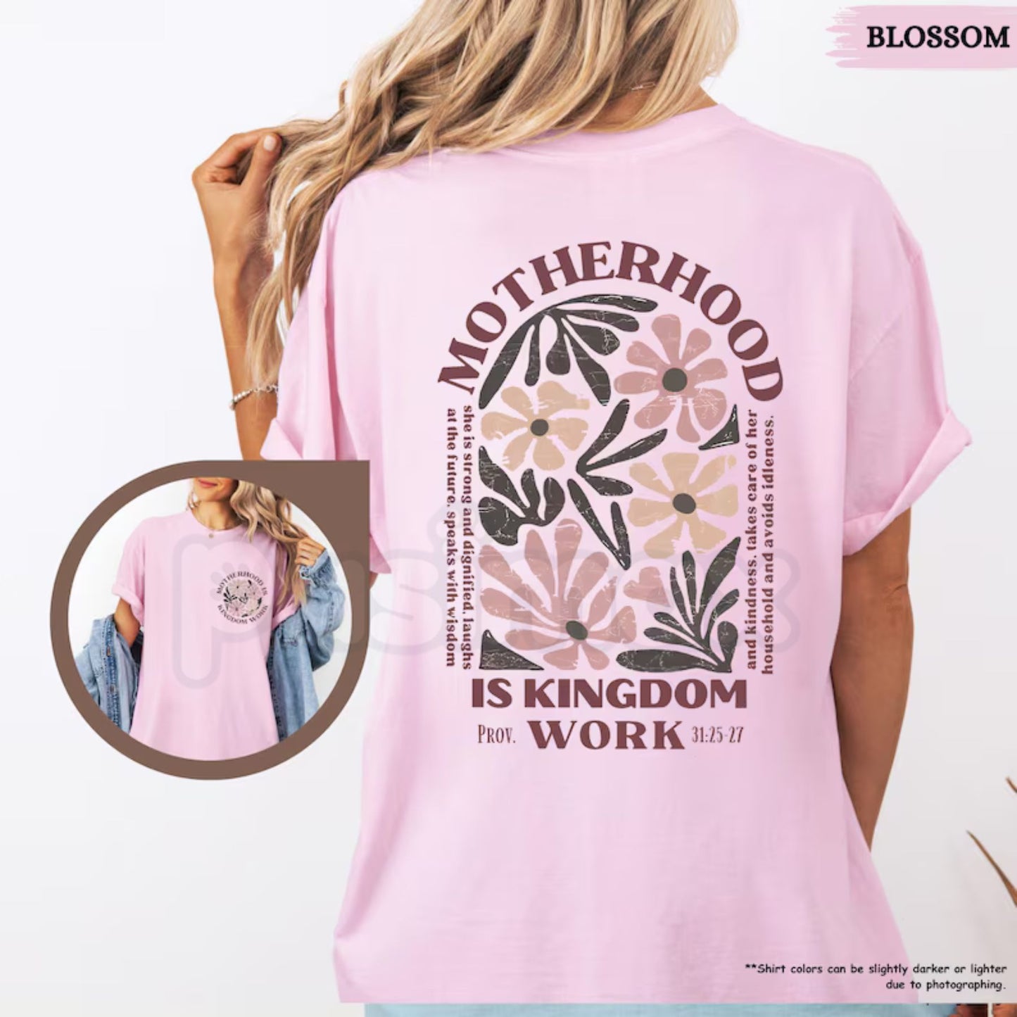 Comfort Colors® "Kingdom Work" Christian Motherhood T-Shirt – Faith-Based Mama Floral Tee, Religious Mother’s Day Gift, Vintage Aesthetic Bible Verse Shirt