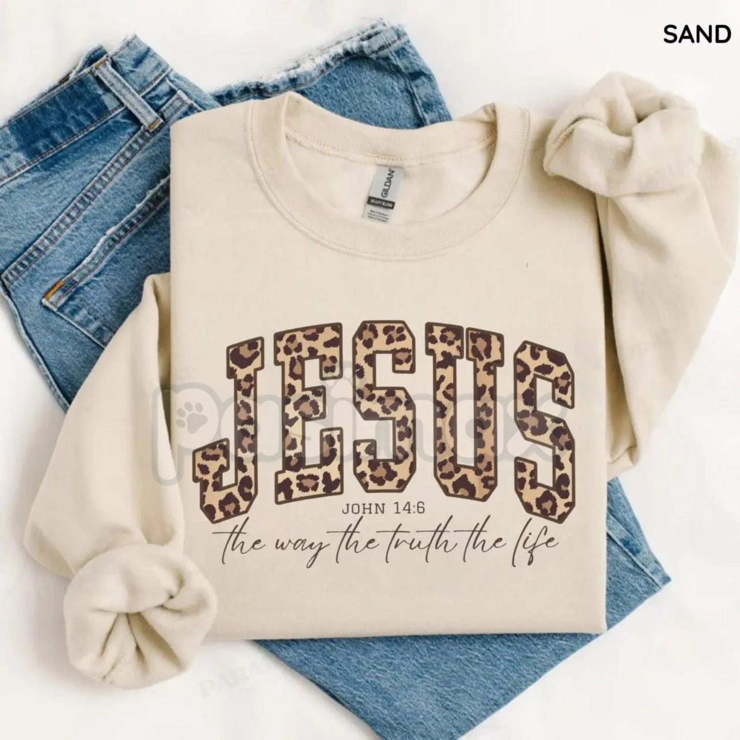 Christian Jesus Leopard Sweatshirt | Cheetah Print Faith Crewneck | Modern Bible Verse Shirt for Women