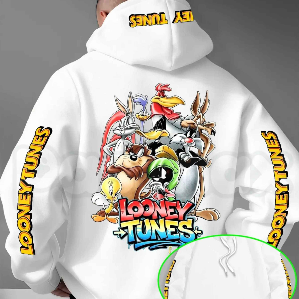 Looney Tunes Gradient Print Hoodie – Vintage Cartoon Character Pullover, Casual Retro Streetwear Sweatshirt, Nostalgic Animated Graphic