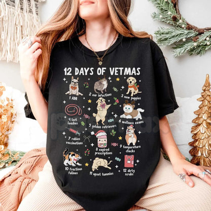 Comfort Colors® 'Happy Holla-Days & Healthy Paws' Vet Med T-Shirt – Veterinary Technician Christmas Apparel, Cozy Animal Care Gift