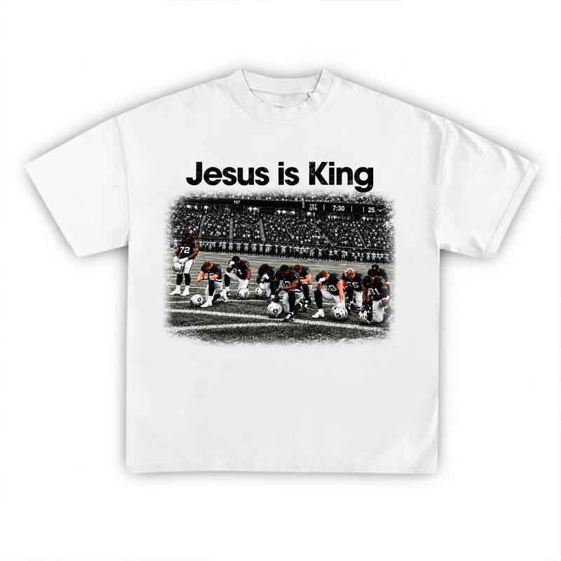 Vintage Jesus Is King Football Shirt – Retro Praying Team Graphic Unisex T-Shirt