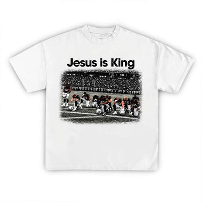 Vintage Jesus Is King Football Shirt – Retro Praying Team Graphic Unisex T-Shirt