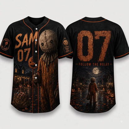 Horror Slasher Baseball Jersey – Gothic Halloween Button Front Shirt & Dark Character Graphic Top
