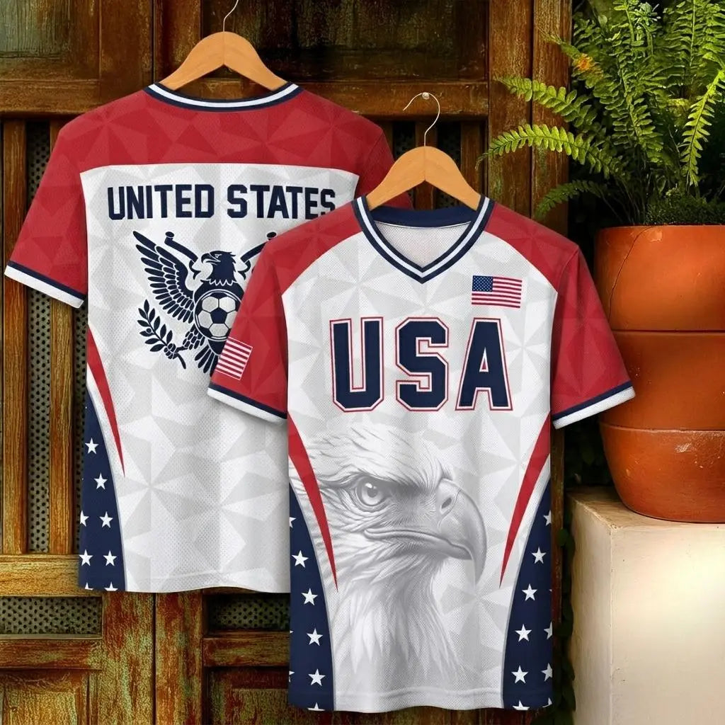 2026 America Soccer Jersey for Men – USA Football Fan Shirt, Quick-Drying V-Neck Casual Sportswear