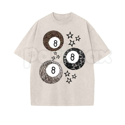 8 Ball Leopard and Stars Print T-Shirt – Retro Y2K Graphic Tee, Vintage Acid Washed Soft Breathable Cotton Unisex Streetwear Top
