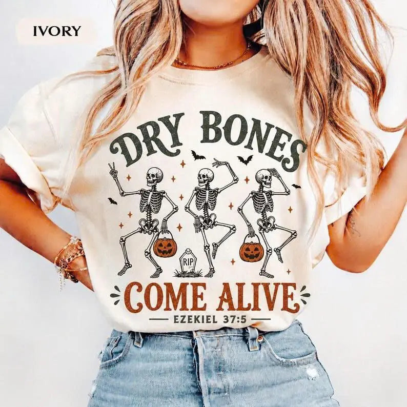 Comfort Colors® Dry Bones Come Alive Christian Halloween T-Shirt – Dancing Skeleton Bible Verse Graphic Tee, Faith-Based Fall Unisex Top & Gift