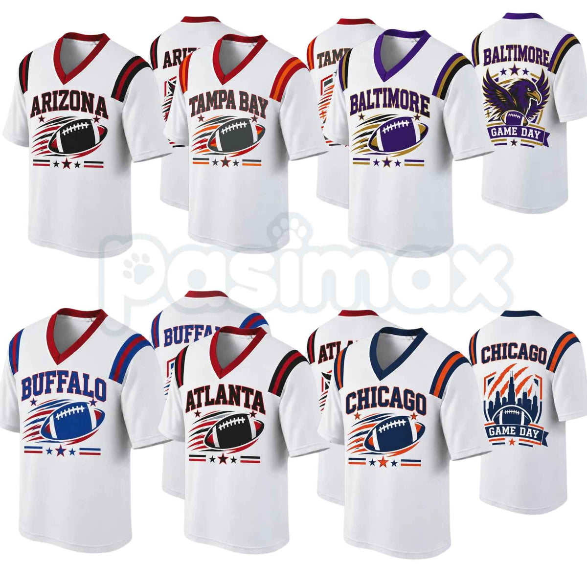 32 Team Styles Available, Unisex American Football Fan Jersey, White V-Neck Mesh Game Day Shirt