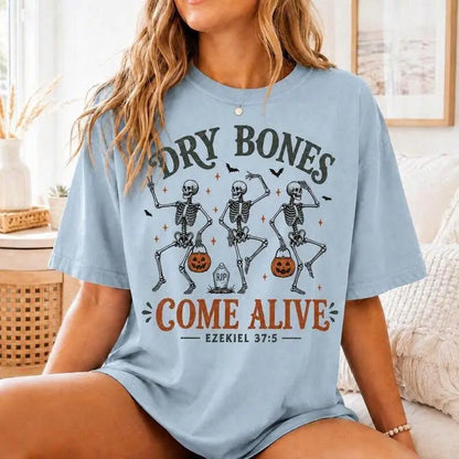 Comfort Colors® Dry Bones Come Alive Christian Halloween T-Shirt – Dancing Skeleton Bible Verse Graphic Tee, Faith-Based Fall Unisex Top & Gift